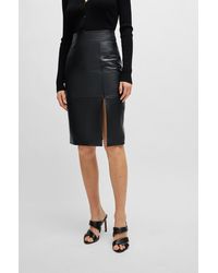 BOSS - Slim-fit Pencil Skirt In Grained Leather - Lyst