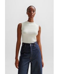 BOSS - Sleeveless Mock-neck Top In Ribbed Fabric - Lyst