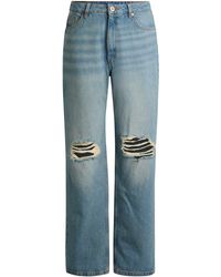 HUGO - Straight-fit Jeans Met Gescheurde Knieën Van Aquablauw Denim - Lyst