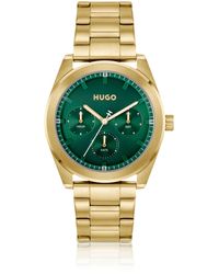 HUGO - Goldfarbene Uhr Mit Grünem Zifferblatt - Lyst