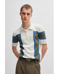 HUGO - Short-sleeved Polo Sweater In Cotton With Block Stripes - Lyst