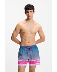 HUGO - Printed Swim Shorts With Stripe And Logo - Lyst