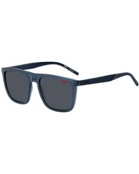 HUGO - Blue-acetate Sunglasses With Patterned Temples - Lyst