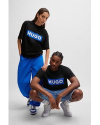 HUGO - Cotton-jersey T-shirt With Blue Logo - Lyst