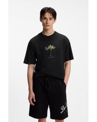 HUGO - Cotton-Jersey T-Shirt With Palm-Tree Artwork - Lyst