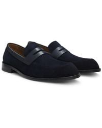 BOSS - Suede Loafers With Leather Trims - Lyst