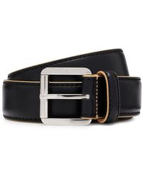 BOSS - Italian-leather Belt With Contrast Edges And Stitching - Lyst