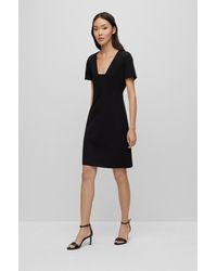 BOSS - Slim-fit Short-sleeved Dress With Seam Details - Lyst