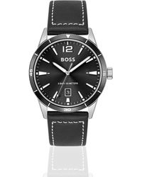 BOSS - Leather-strap Watch With Black Dial Men's Watches - Lyst