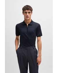 BOSS - Silk-cotton Polo Shirt With Zip Placket In Regular Fit - Lyst
