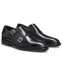 BOSS - Leather Monk Shoes With Double Strap - Lyst