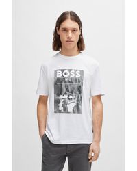 BOSS - T-shirt Regular Fit en coton avec motif artistique de la saison - Lyst