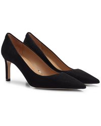 BOSS - Suede Pumps With Pointed Toe And Branded Stud - Lyst