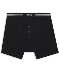 BOSS - Button-Fly Cotton Trunks With Logo Waistband - Lyst
