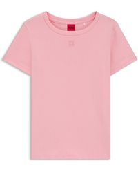HUGO - T-Shirt En Coton Mélangé À Logo Revisité Brodé - Lyst