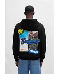 HUGO - Cotton-terry Regular-fit Hoodie With Seasonal Artwork - Lyst