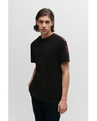 HUGO - Relaxed-fit T-shirt In Stretch Cotton With Logo Tape - Lyst