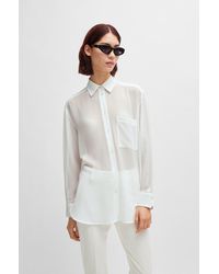 HUGO - Oversize-fit Blouse In Soft Seersucker With Point Collar - Lyst
