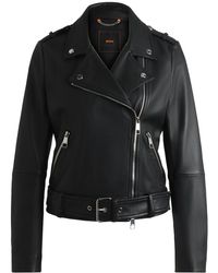 BOSS - Regular-Fit Jacke Aus Nappaleder Mit Gürtel - Lyst