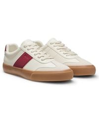 BOSS - Grained Faux-Leather Trainers With Genuine Leather Trims - Lyst