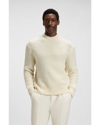 BOSS - Virgin-Wool Sweater With Structured Knit - Lyst