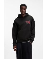 HUGO - Cotton-Terry Hoodie With Rose Artwork - Lyst