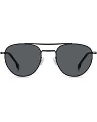 BOSS - Runde Sonnenbrille aus schwarzem Metall mit Doppelsteg - Lyst
