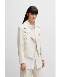 BOSS - Leather Jacket With Signature Lining And Asymmetric Zip - Lyst