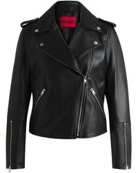 HUGO - Regular-Fit Bikerjas Van Leer Met Asymmetrische Rits - Lyst