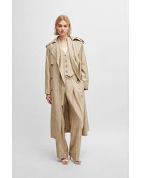 BOSS - Double-breasted Trench Coat In Pinstripe Material - Lyst