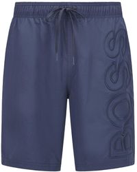 BOSS by HUGO BOSS Quick-dry Swim Shorts In Recycled Fabric With Logo - Blue