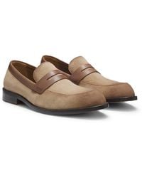 BOSS - Suede Loafers With Leather Trims - Lyst