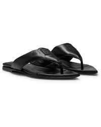 HUGO - Leather Thong Sandals With Stacked Logo Trim - Lyst