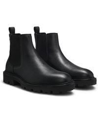BOSS - Chelsea Boots Aus Genarbtem Leder Mit Profilsohle - Lyst