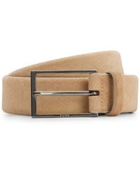 BOSS - Suede Belt With Logo And Gunmetal Buckle - Lyst