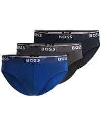 BOSS - Three-Pack Of Stretch-Cotton Briefs With Logo Waistbands - Lyst