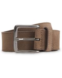 BOSS - Riem Van Suède Met Logogravure Op Bronzen Gesp - Lyst