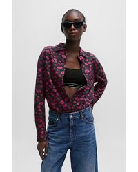 HUGO - Oversized-fit Blouse With Ditsy Lip Print - Lyst
