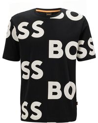 BOSS by HUGO BOSS Relaxed Fit T-shirt Met All-over Logo, Model 'tecool' - Zwart