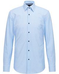 BOSS by HUGO BOSS Slim-fit Overhemd Van Performance-stretch Jersey Met Print - Blauw