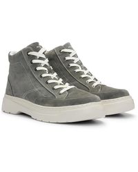 HUGO - Suede High-top Boots With Stacked Logo - Lyst