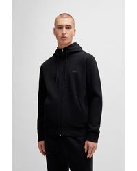 BOSS - Stretch-cotton Zip-up Hoodie With Logo Print - Lyst