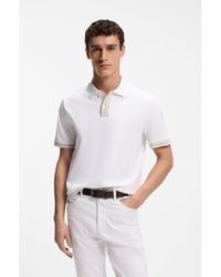 BOSS - Mercerised-Cotton Polo Shirt With Striped Trims - Lyst