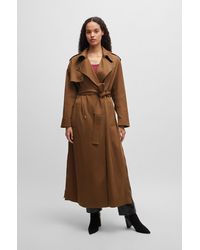 BOSS - Belted Trench Coat With Hardware Trims - Lyst