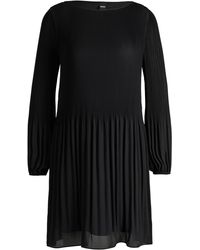 BOSS - Regular-fit Dress With Pliss Pleats And Crew Neckline - Lyst