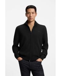 BOSS - Zip-Through Cotton Cardigan With Logo Detail - Lyst