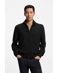 BOSS - Knitted-Cotton Cardigan With Embroidered Logo - Lyst