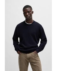 BOSS - Cotton-linen Relaxed-fit Sweater With Logo Detail - Lyst