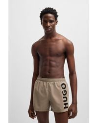 HUGO - Quick-Dry Swim Shorts With Vertical Logo Print - Lyst