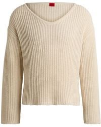 HUGO - Oversized-Fit Trui Met V-Hals En Lange Mouwen - Lyst
